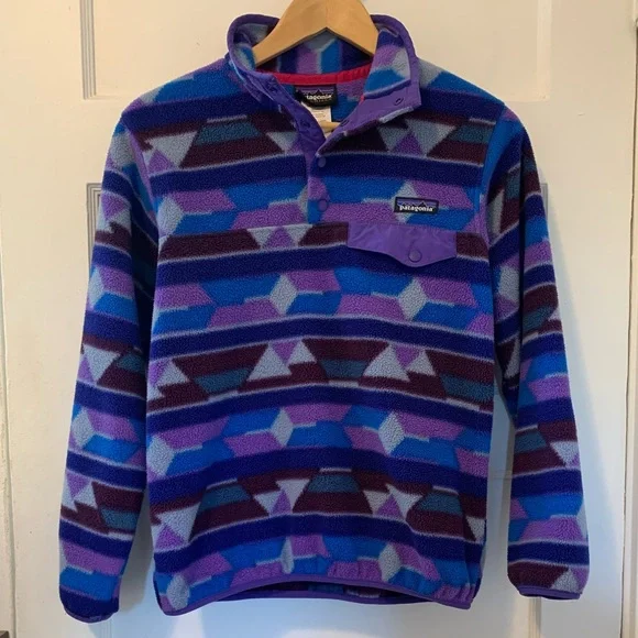 Patagonia Lightweight Synchilla Snap-T Fleece Pullover Purple Blue Aztec print - Picture 17 of 17